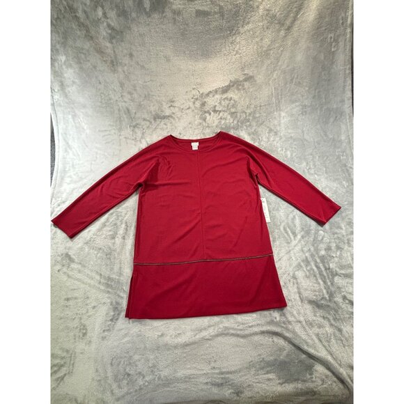 Chico’s Blouse Women's Small Wine Burgundy Mesh Hem Beaded Tunic - Picture 2 of 11